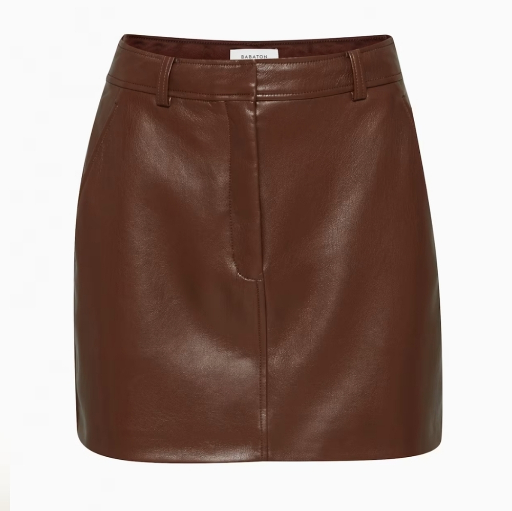 Aritzia Babaton Chisel Brown Faux Leather Mini Skirt Size 4